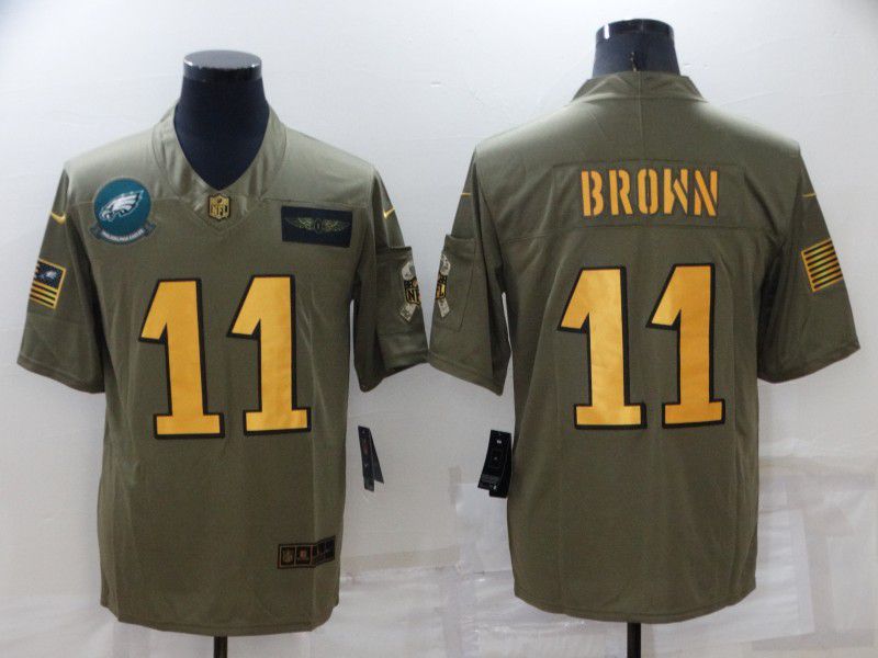 Men Philadelphia Eagles #11 Brown 2022 Nike Olive Gold Salute to Service Limited NFL Jersey